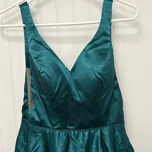 Teal Sleeveless Satin Dress